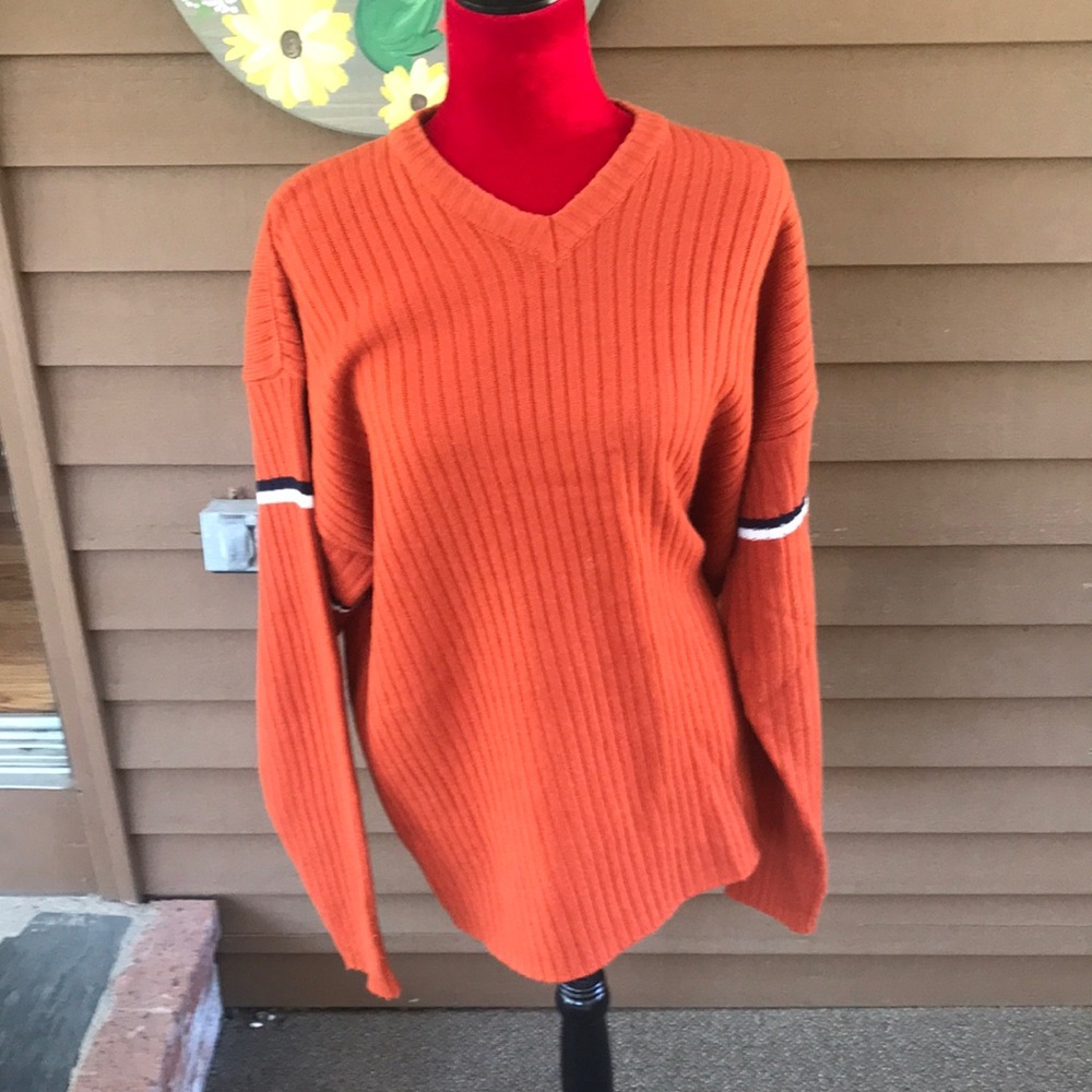 Vibrant Orange V-Neck Ribbed Sweater